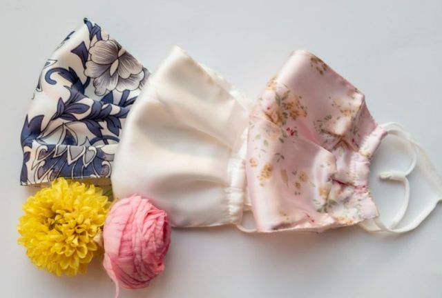 Beautiful blue and white silk face mask